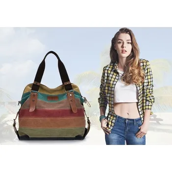 Kabelka SMOOZA Dámská pruhovaná plátěná větší kabelka přes rameno