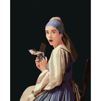 Zuty Dívka s perlou a čokoláda s rámem 40 x 50 cm