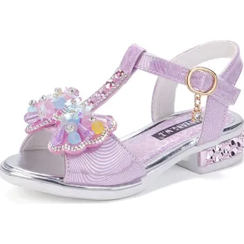 Dětská sálová obuv Čína Dívčí kamínkové sandálky s podpatkem Barva: Fialová, Velikost: 31
