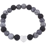 biju Náramek přírodní Lávový Kámen se srdcem a černými korálky 2001947-1