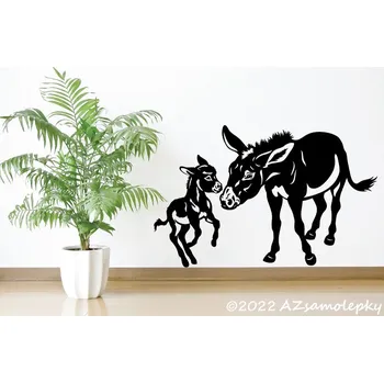 Samolepící dekorace Samolepky na zeď - Oslík s mládětem - S (60 x 38 cm)