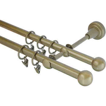 Garnýž kovová 130 cm dvouřadá - dvojitá 16 koule zlatá antik