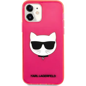 Pouzdro na mobilní telefon Karl Lagerfeld Choupette Head Fluo pro Apple iPhone 12 mini růžové