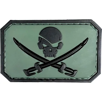Nášivka Plastové 3D patche 3D gumová nášivka PIRATE SKULL Patch - Zelená