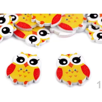 Knoflík Knoflík dřevěný 40" - 20x25 mm Sova - 1 žlutý