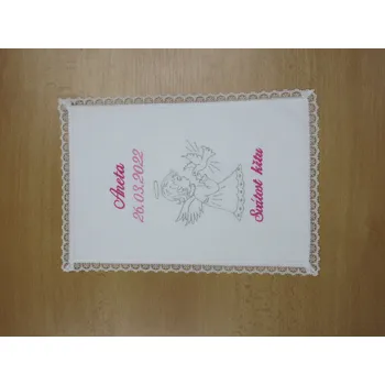 rouška Vyšívaná křestní rouška s krajkou vzor 9 (Křestní rouška- jména data dle Vašeho zadání. )