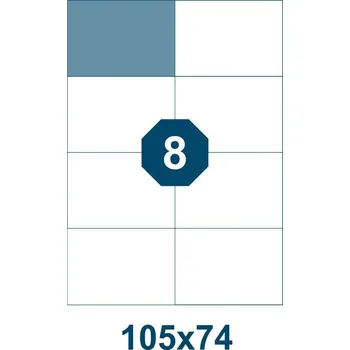 Speciální papír Samolepicí etikety, délka 105 mm, šířka 74 mm, 8 ks na archu A4, 100 listů/bal.