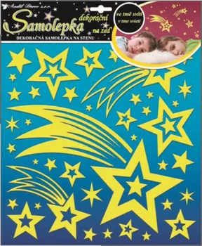 Samolepící dekorace Anděl Přerov Samolepky svítící ve tmě kometa a hvězdičky s glitry 31 x 29 cm