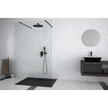 BESCO Walk-in sprchový kout AVEO DUE BLACK Barva rámu - Černá, Pevná stěna - Bez pevné stěny, Rozměr A - 100, Rozměr C - 195, Výplň - Čiré bezpečnostní sklo - 8 mm BCAVEODUE100BL