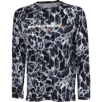 Rybářské oblečení Savage Gear Triko Night UV Long Sleeve T Shirt Black Waterprint - S