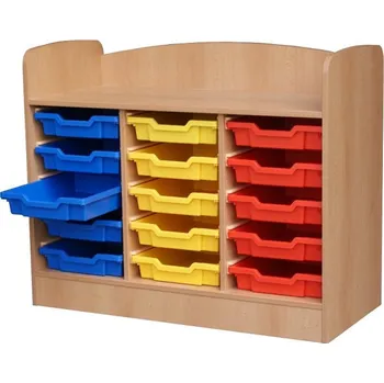 Zahradní úložný box Skříň policová s 15 plastovými boxy LARO Buk