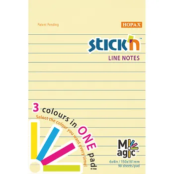 Samolepící bloček Stick'n by Hopax Magic 21579 Samolepicí blok 101x150 mm, linkovaný, 90 listů, mix barev