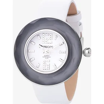 Hodinky Preciosa Hodinky Crystal Time Premium s českým křišťálem Preciosa, matné, chromové, bílý řemínek