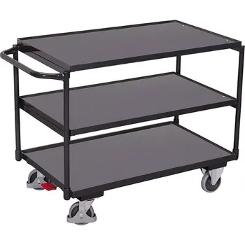 Plošinový vozík Stolní vozík VARIOfit s jedním bočním madlem a třemi policemi, 850 x 500 mm, nosnost 250 kg, barva antracit RAL7016 /deska šedá