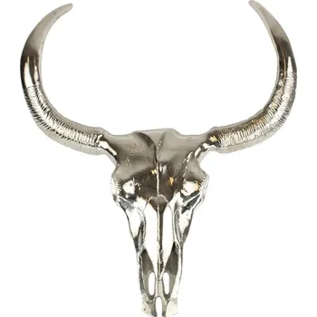 Stříbrná kovová nástěnná dekorace lebka - 41*11*43cm