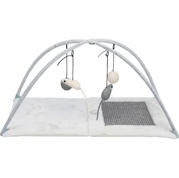 Trixie škrabací rohožka s hračkami na šňůrce – šedá / světle šedá