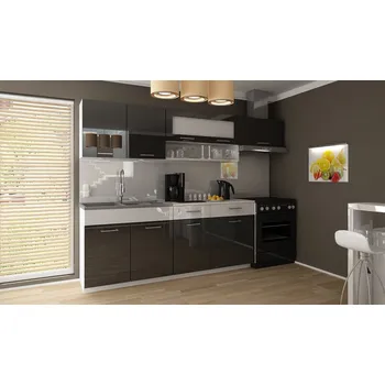 Kuchyňská linka FALCO Kuchyňská linka Dolomiti 180/240 černý lesk/bílý pruh