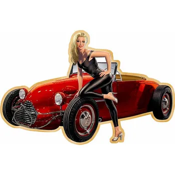 Plechová cedule Červená nástěnná kovová cedule Car Red - 41*1*27 cm