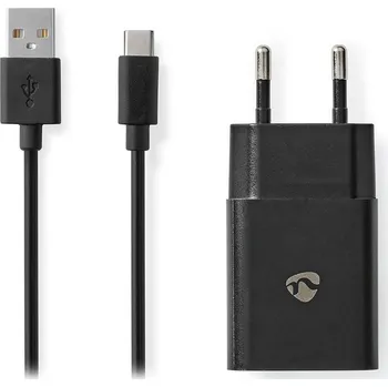 Notebook Nedis WCHAC242ABK Napájecí adaptér, 1x USB-A, výstup max. 2,4A, 5V DC, 12W, vstup 100-240V, černý + USB-C kabel, 1m WCHAC242ABK