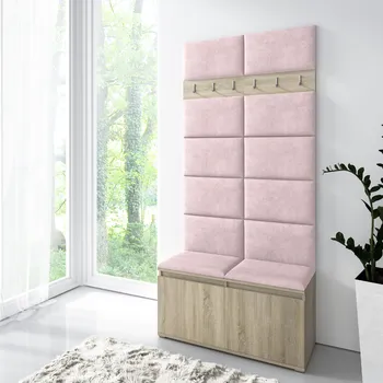 Předsíňová stěna Eka Předsíňová stěna s čalouněnými panely Trinity 1 - Sonoma / Světlá růžová 2319