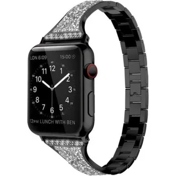 Řemínek na hodinky Kovový řemínek s kamínky pro Apple Watch 42mm / 41mm / 40mm / 38mm - černý