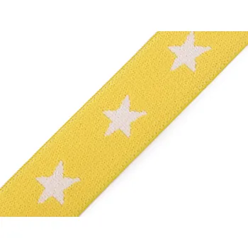 Textilní guma Pruženka plochá 20mm hvězda žlutá