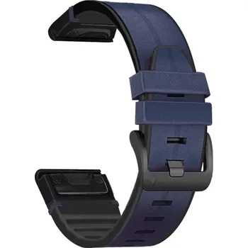 MůjMiBand.cz Silikonový řemínek s pravou kůží pro Garmin EasyFit/QuickFit 26mm Barva: modrá