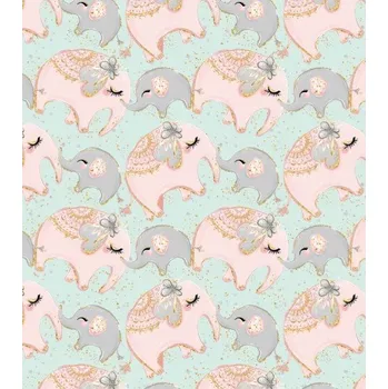 Metráž látka úplet bavlněný slůňata na mentolové | RTex