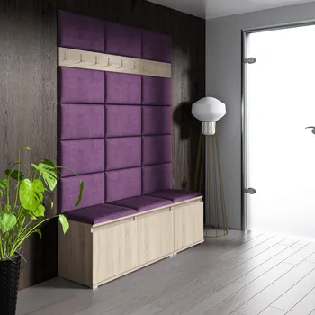 Předsíňová stěna Eka Předsíňová stěna s čalouněnými panely Trinity 6 - Sonoma / Fialová 2311