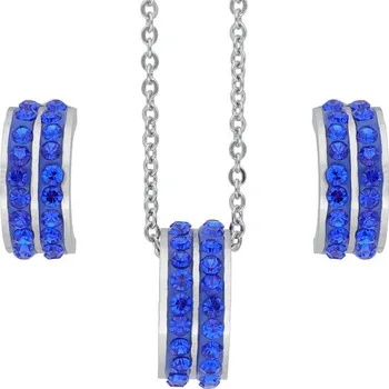 Souprava šperků Doria Set z oceli stříbrný s modrými krystalky K260