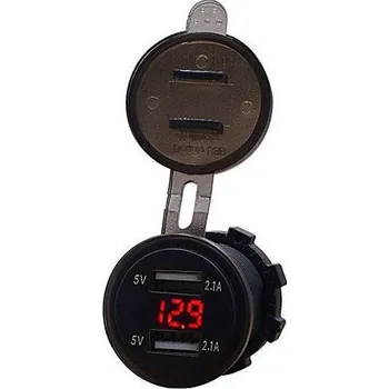Elektrická zásuvka Vestavná USB 2x 5V zásuvka na motorku s voltmetrem