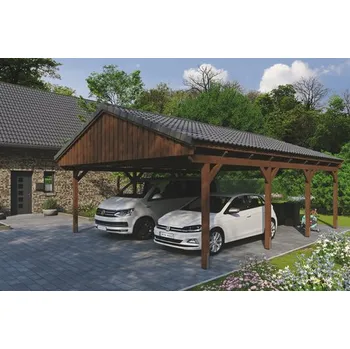 Přístřešek na auto Přístřešek na auto SKAN HOLZ Fichtelberg dvojitý 618 x 808 cm ořech