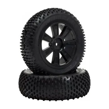 RC vybavení VTEC Kamikaze 4WD přední, nalepené gumy na černých diskách - 1/10 Buggy J-směs