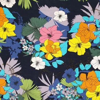 Šatovka N5826 tmavě modrá, barevné květy, š.145