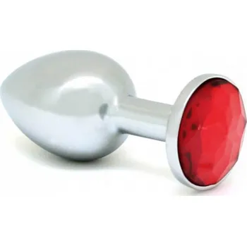 Anální kolík Rimba XS – kovový anální kolík s červeným kamínkem (stříbrný)