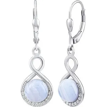 Náušnice Stříbrné visací náušnice s přírodním modrým Achátem a zirkony JST14710BA