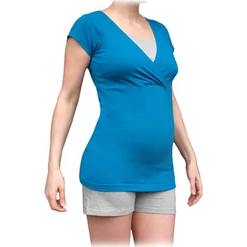 Dámské tričko Jožánek Pyžamo pro těhotné a kojicí, krátké SKLADEM Barva: petrolejová+šedý melír, Velikost: M/L