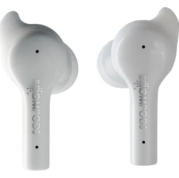 Sluchátka Boompods Bassline GO špuntová sluchátka (In Ear) Bluetooth® bílá headset, regulace hlasitosti, odolné vůči potu, dotykové ovládání