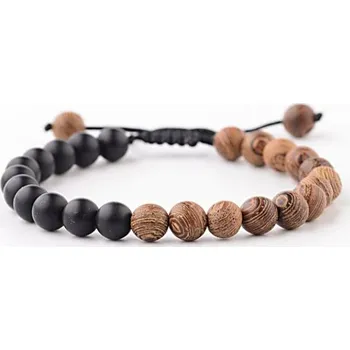 Náramek Trendy Pánský náramek z dřevěných korálků - hnědo černý