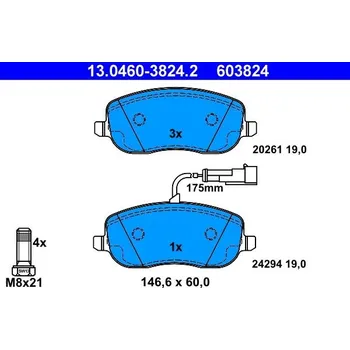 Brzdová destička Sada brzdových destiček, kotoučová brzda ATE 13.0460-3824.2