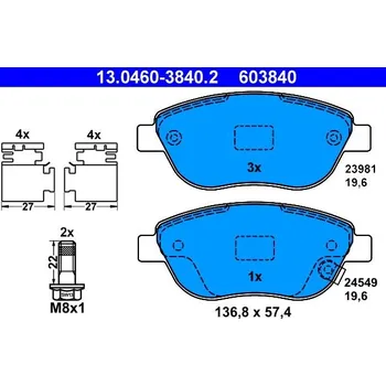 Brzdová destička Sada brzdových destiček, kotoučová brzda ATE 13.0460-3840.2