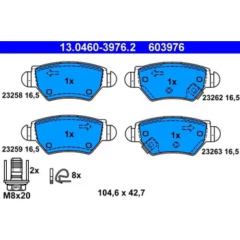 Brzdová destička Sada brzdových destiček, kotoučová brzda ATE 13.0460-3976.2