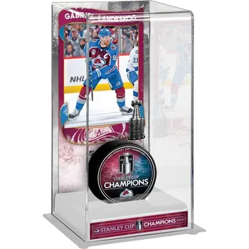 Puk Fanatics Vitrína na puk Colorado Avalanche NHL 2022 Stanley Cup Champions Gabriel Landeskog Logo Deluxe Tall Hockey Puck Case
