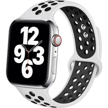 Příslušenství k chytrým hodinkám Silikonový sportovní řemínek pro Apple Watch 42/44/45/46/49mm Barva: Bílá/černá, Typ: 21