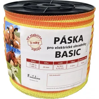 Pro koně Páska BASIC 20 mm pro el. ohradník, 4x0,16 mm Niro, žluto-oranž., 200 m 4x0,16 mm Niro, žluto-oranž., 200 m