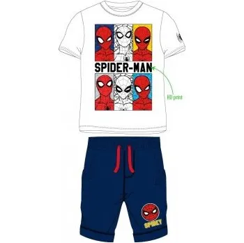 E plus M - Chlapecký bavlněný letní set / souprava Spiderman Marvel - bílý 134