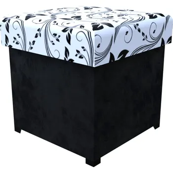 Taburet Čalouněný taburet Maka Bílá/Černá 40 x 40 cm