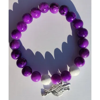 Náramek Náramek nejen pro pletařku s přívěškem klubíčka tmavě fialový 14 (Náramek s přívěškem)