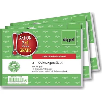 Sešit Sigel T1178 potvrzení DIN A6 na šířku Počet listů: 40 3 ks