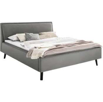 Postel Světle šedá látková dvoulůžková postel Meise Möbel Frieda 140 x 200 cm s černou podnoží